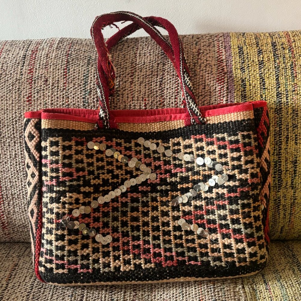 Kilim Carpet Bag - Anthropologie - circa 2012 - vintage fiber shoulder bag